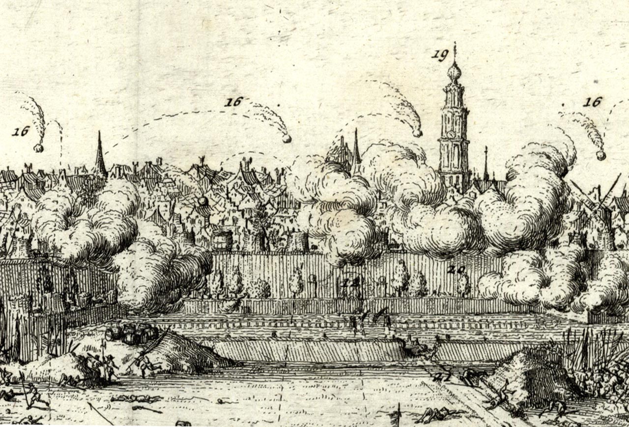 Het beleg van Groningen door de bisschoppen van Münster en Keulen in 1672, 1684. Kopergravure. J. Harrewijn, Groninger Archieven (1536_3332) 