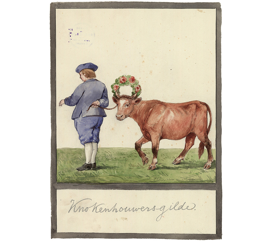 Slager die deze koe mag slachten, c. 1893. Tekening H. Boss
