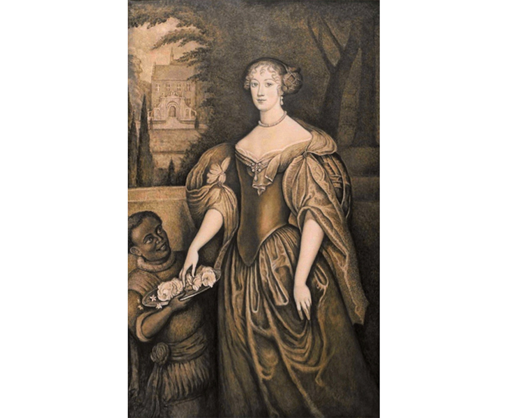 Replica van het schilderij van Anna van Ewsum met zwarte bediende