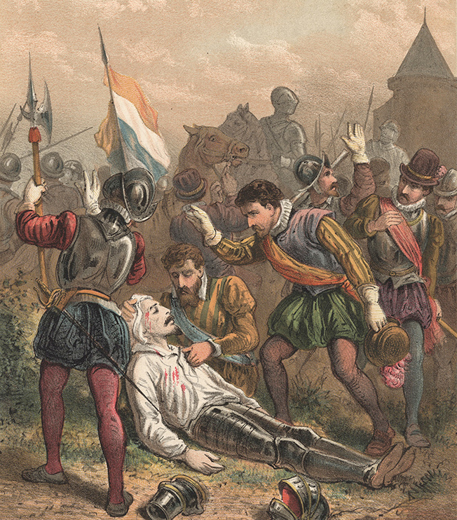 Slag bij Heiligerlee 23 mei 1568. Adolf van Nassau sneuvelt. Steendruk (uitsnede) : P.W.M. Trap, 1850-1900, Groninger Archieven (817_10239)